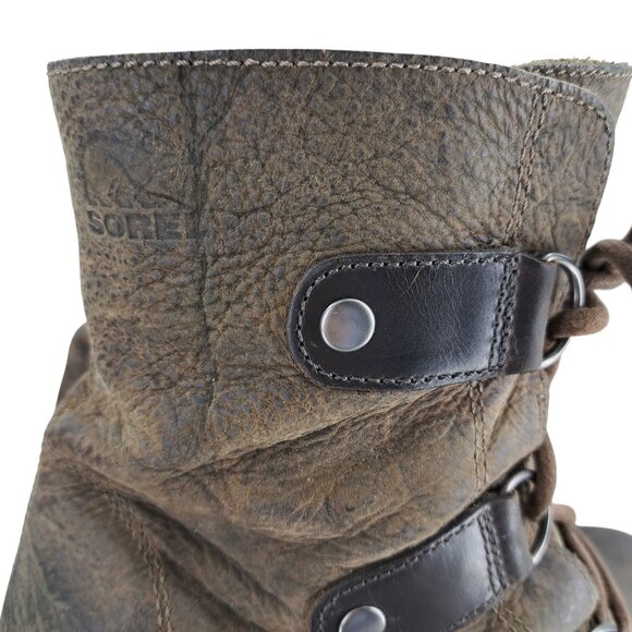 Sorel Joan of Arctic Brown Leather Internal Wedge Boots Size 9 Distressed - Picture 14 of 16